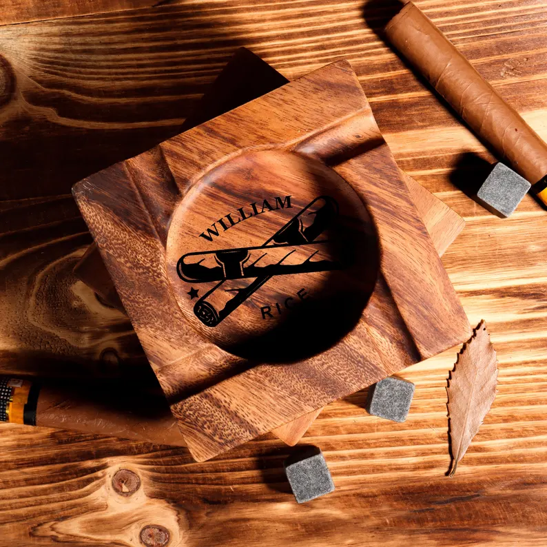 Personalized Cigar Ashtray, Cigar Holder, Unique Ashtray, Walnut wood Ashtray, Cigar Accessory, Husband & Fathers Gift