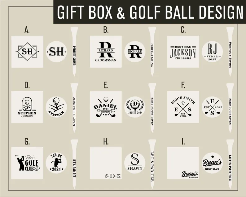Custom Golf Gift Set with Golf Ball, Tees, Wooden Gift Box: Anniversary Gift for Him, Gift for Dad or Golfer