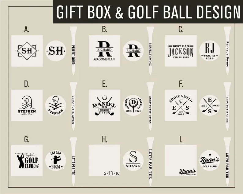 Custom Golf Gift Set with Golf Ball, Tees, Wooden Gift Box: Anniversary Gift for Him, Gift for Dad or Golfer