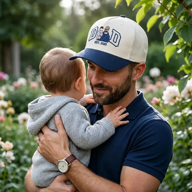 Custom Embroidered Photo on Dad Hat, Personalized Dad Hat, Family Portrait Hat, Unique Birthday Gift For Men, New Dad Gift, Husband Gift