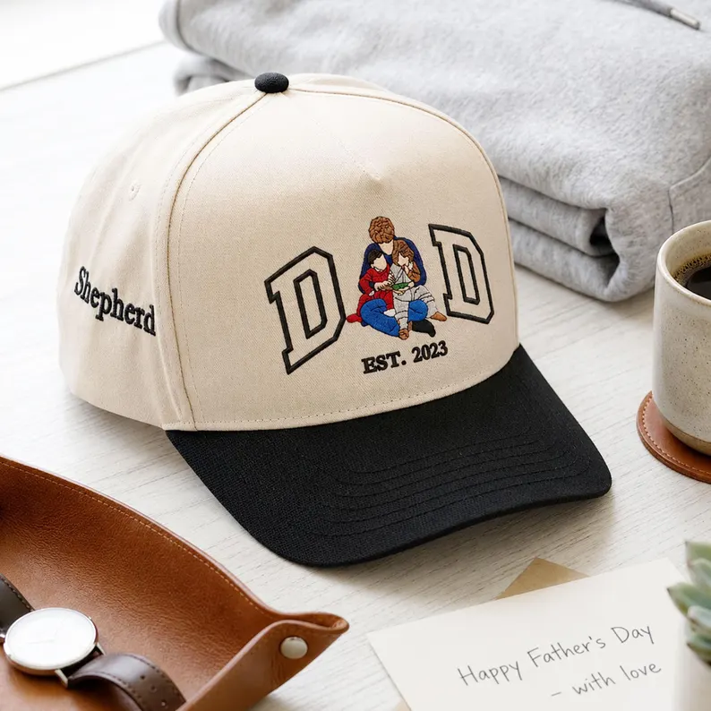 Custom Embroidered Photo on Dad Hat, Personalized Dad Hat, Family Portrait Hat, Unique Birthday Gift For Men, New Dad Gift, Husband Gift 商品缩略图