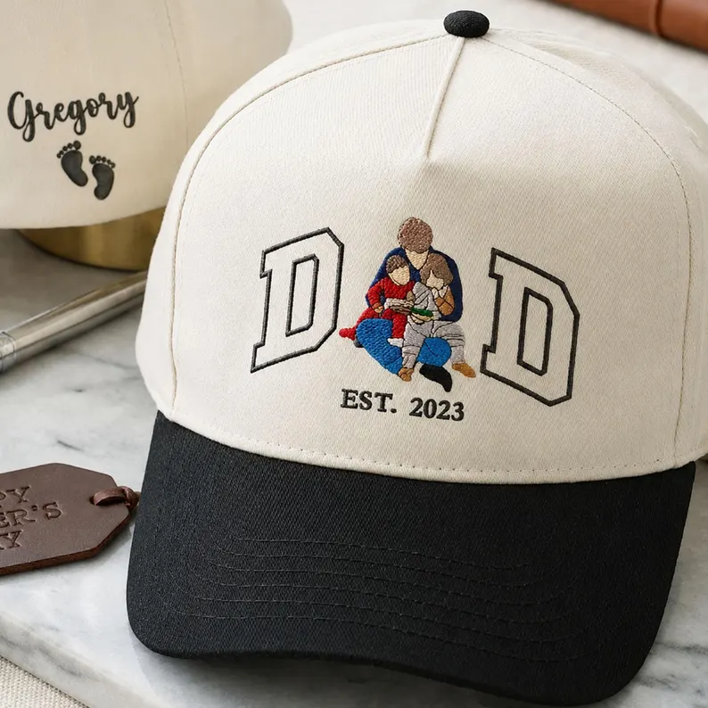 Custom Embroidered Photo on Dad Hat, Personalized Dad Hat, Family Portrait Hat, Unique Birthday Gift For Men, New Dad Gift, Husband Gift