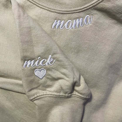 💖Custom Mama Embroidered Sweatshirt with Kids Names sleeve for Mom Mother's Day Birthday Gifts