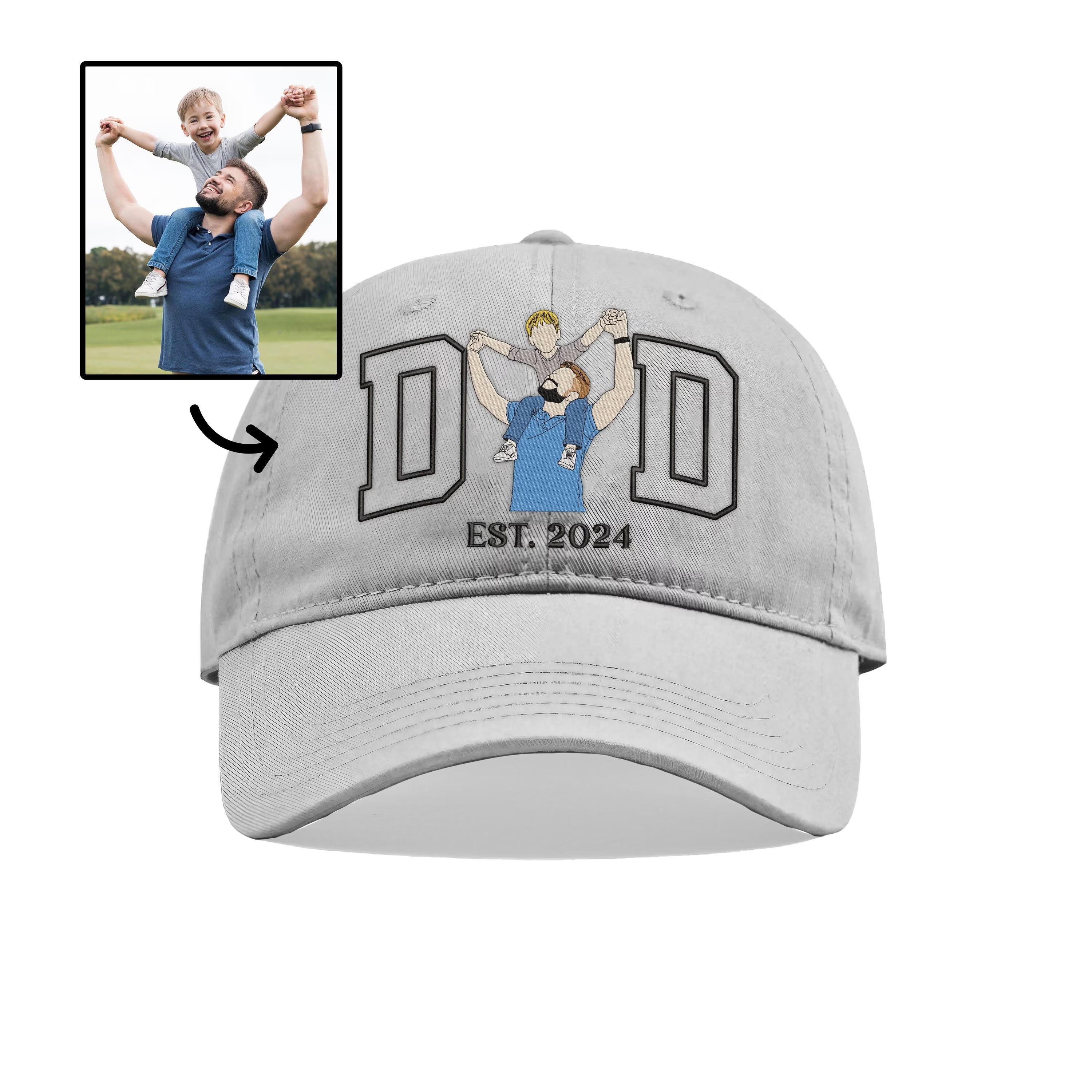 Custom Embroidered Photo on Dad Hat, Personalized Dad Hat, Family Portrait Hat, Unique Birthday Gift For Men, New Dad Gift, Husband Gift