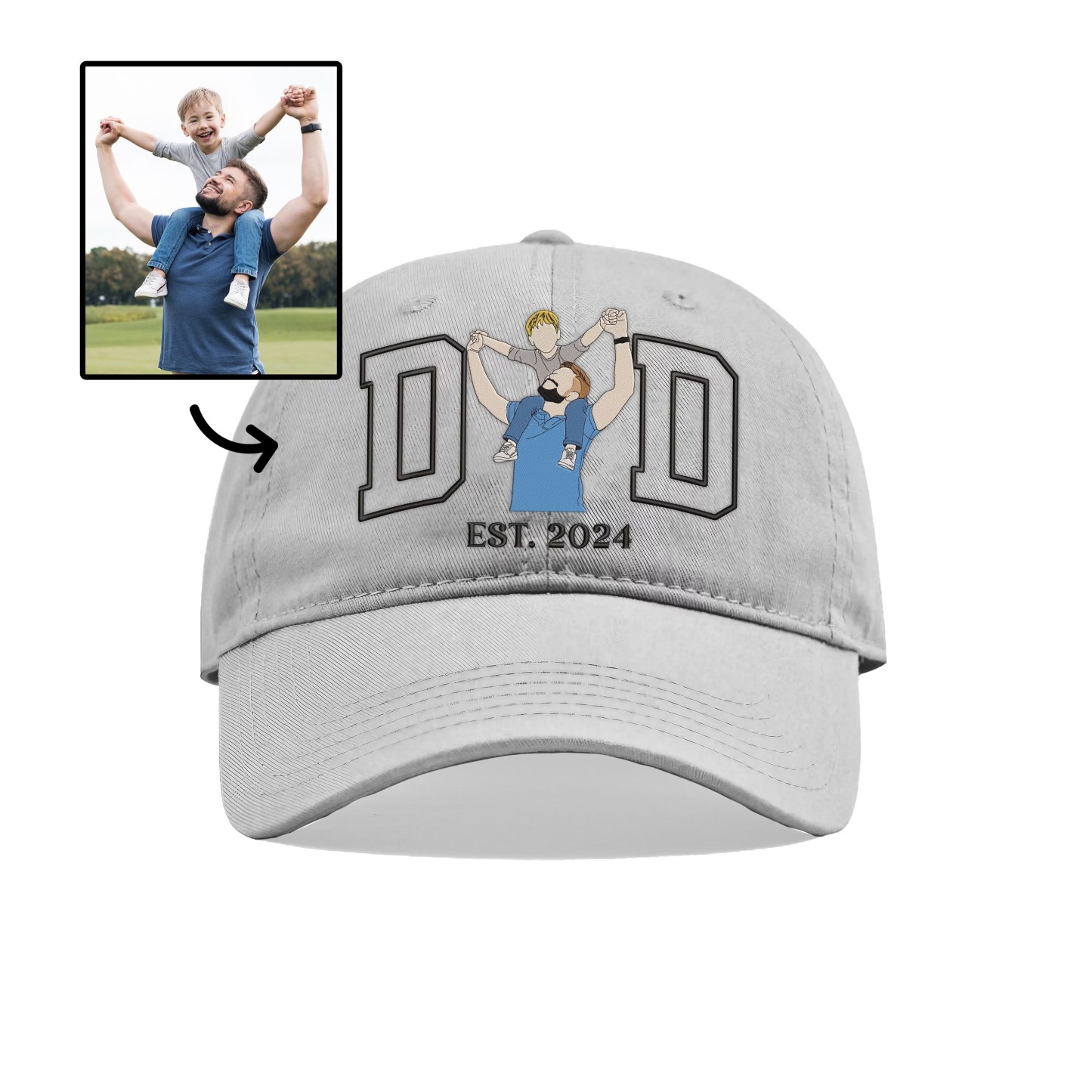 Custom Embroidered Photo on Dad Hat, Personalized Dad Hat, Family Portrait Hat, Unique Birthday Gift For Men, New Dad Gift, Husband Gift