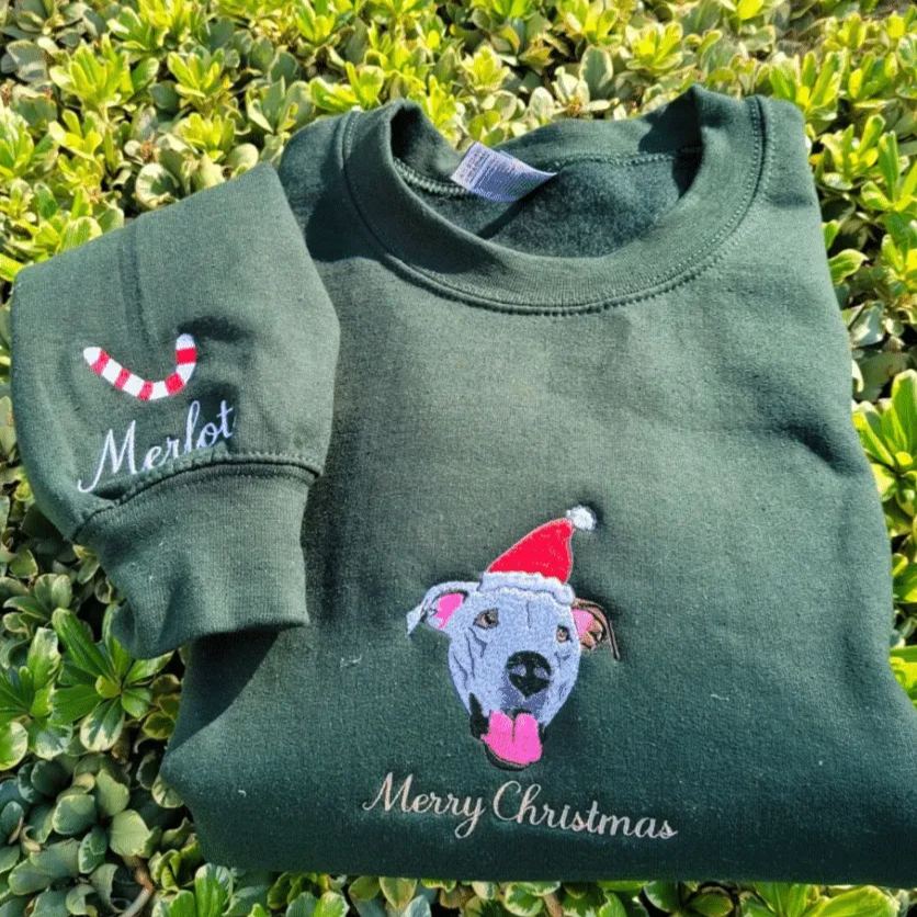 Christmas Custom Embroidered Pet Portrait Center Sweatshirt