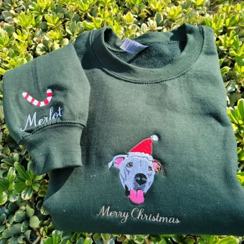 Christmas Custom Embroidered Pet Portrait Center Sweatshirt
