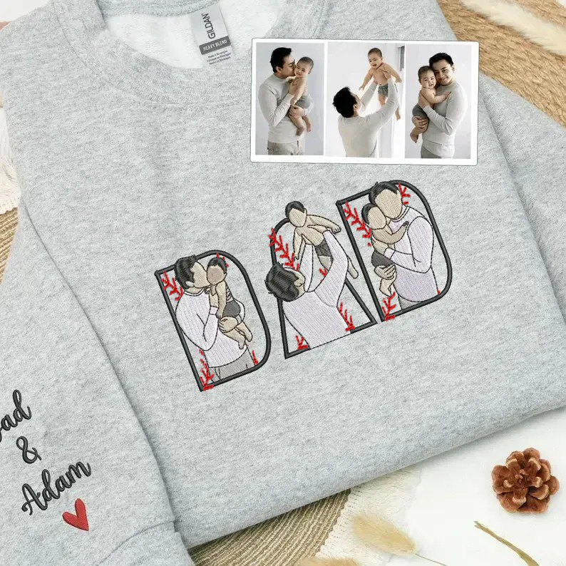 Personalized Embroidered Baseball T-shirt Sweatshirt With Kid's Names For Dad Father's Day Gift