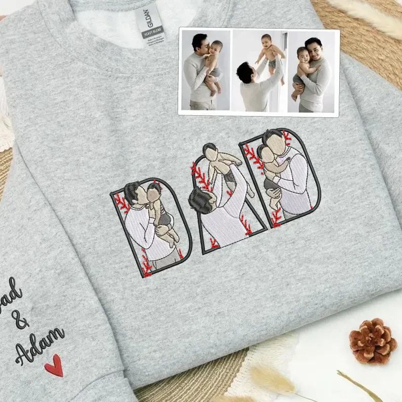 Personalized Embroidered Baseball T-shirt Sweatshirt With Kid's Names For Dad Father's Day Gift