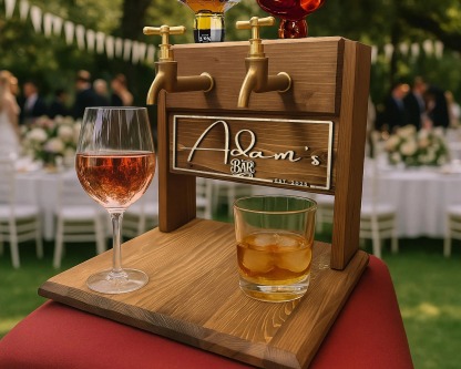 Double Barrel Whiskey Dispenser with Faucets, Personalized Rustic Wooden Liquor Tap for Home Bar, Unique Gift for Men, Women