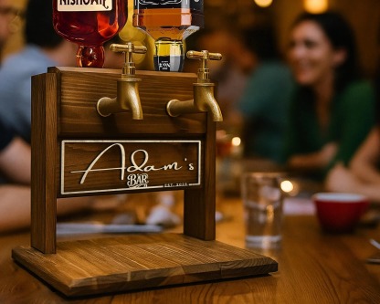 Double Barrel Whiskey Dispenser with Faucets, Personalized Rustic Wooden Liquor Tap for Home Bar, Unique Gift for Men, Women