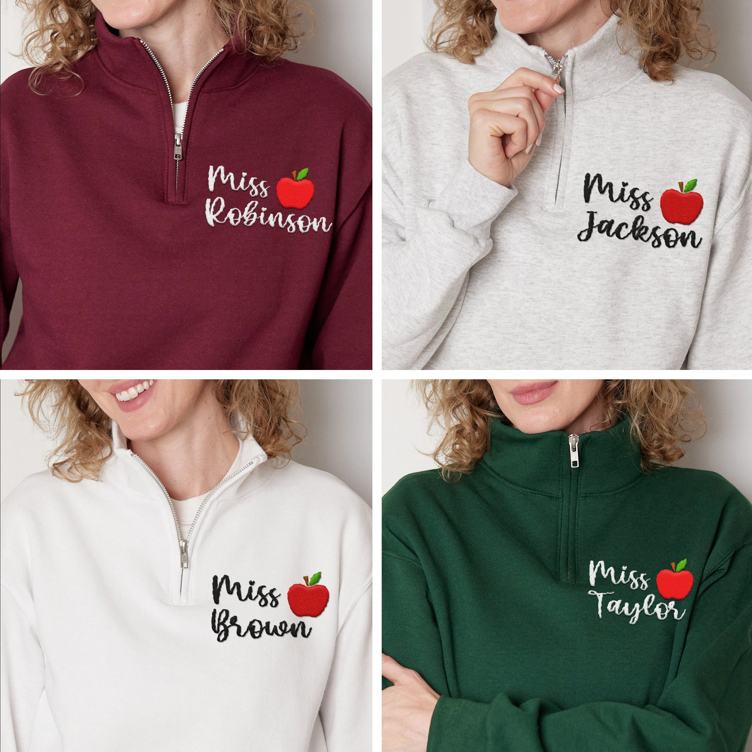 Personalized Teacher Quarter Zip Sweatshirt | Custom Embroidered Name Crewneck