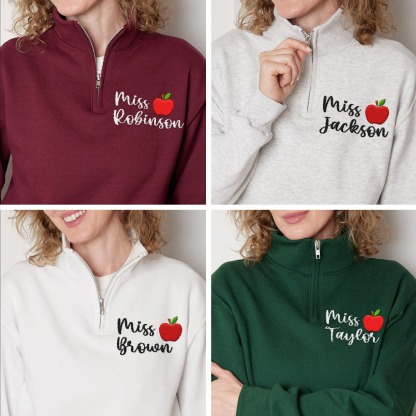 Personalized Teacher Quarter Zip Sweatshirt | Custom Embroidered Name Crewneck