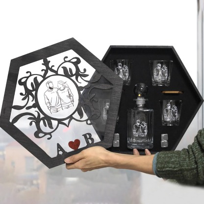 Custom Engraved Outline Photo Whiskey Decanter Set For Whiskey Lovers