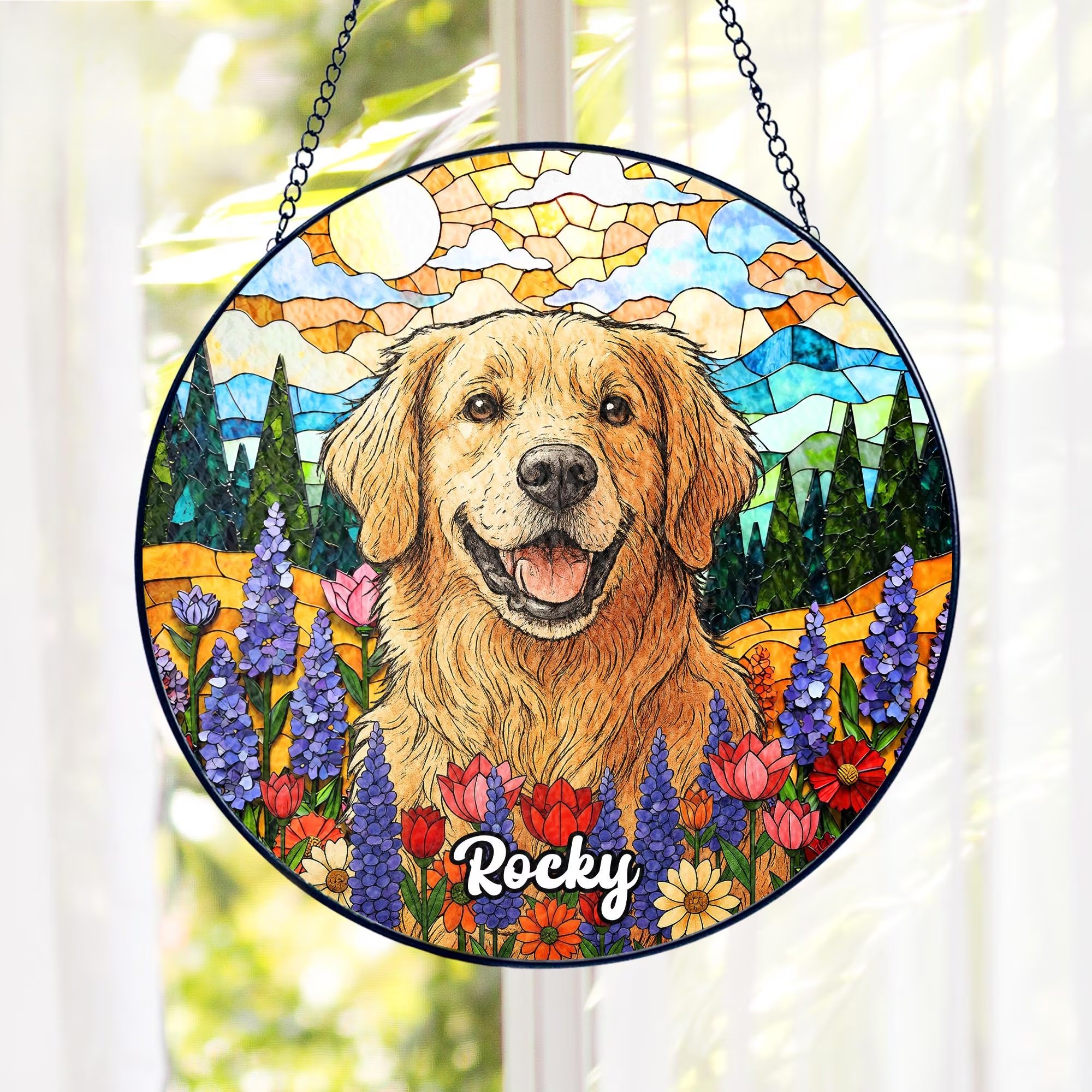 Dog Memorial Suncatcher, Pet Memorial Gifts, Pet Portrait Stained Glass Suncatcher, Dog Portrait from Photo, Sympathy Gifts 商品缩略图