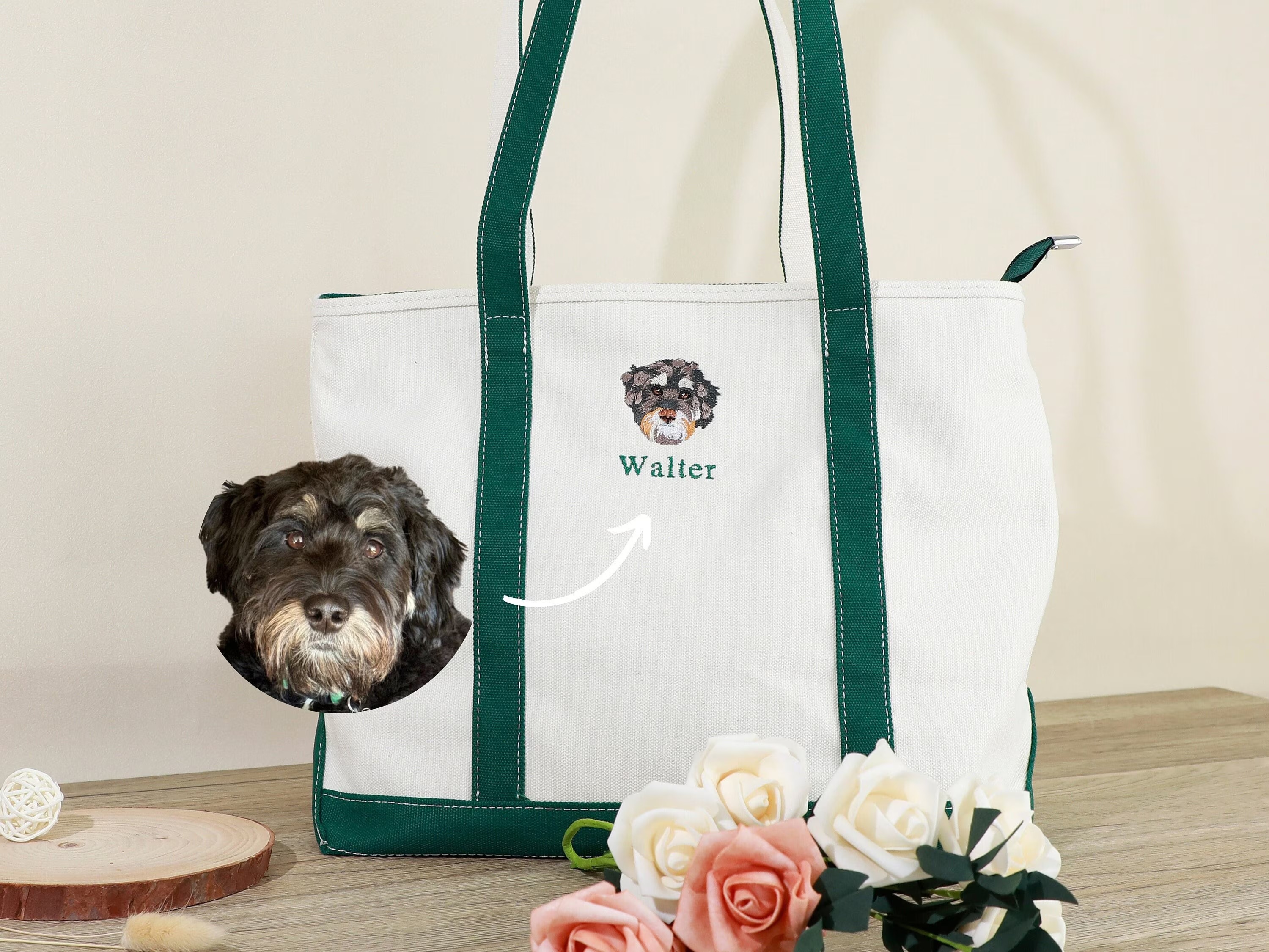 Custom embroidered Pet Bag, Cat Mom Gift,Dog Lover Gifts, Name Tote Bag，Beach Tote Bag