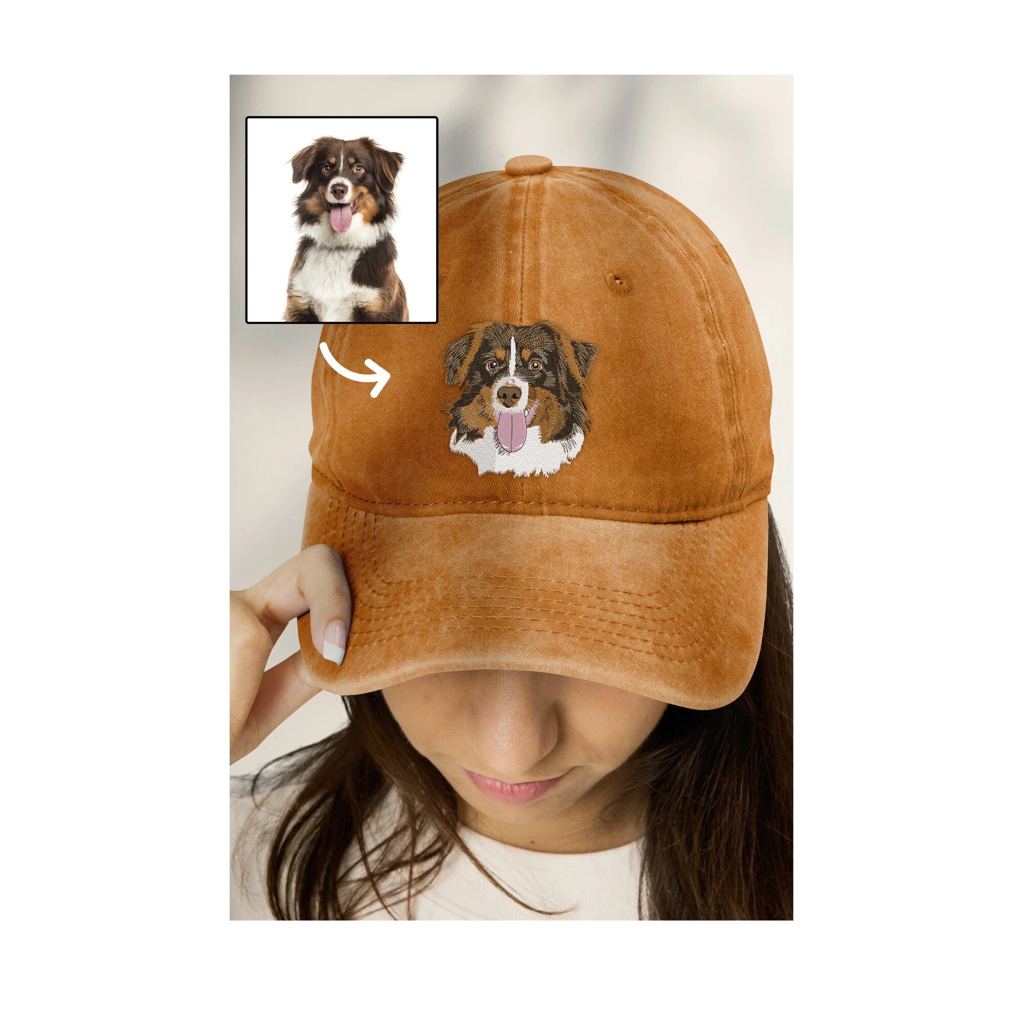 Custom Embroidered Pet Portrait Hat - Personalized Dog Cat Photo Cap - Unique Handmade Gift for Pet Lovers, Birthday Christmas Present for Men Women 商品缩略图