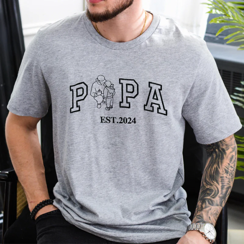 Dad T-shirt with photo, custom embroidered sweatshirt with dad and child portrait