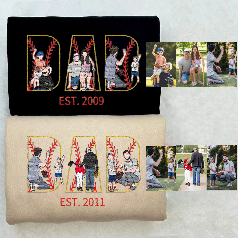 Personalized Embroidered Baseball T-shirt Sweatshirt With Kid's Names For Dad Father's Day Gift