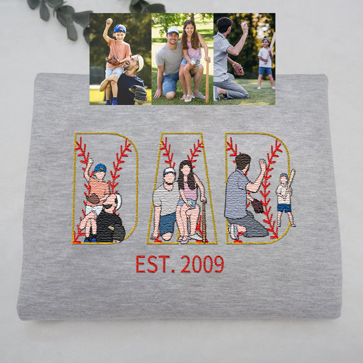 Personalized Embroidered Baseball T-shirt Sweatshirt With Kid's Names For Dad Father's Day Gift