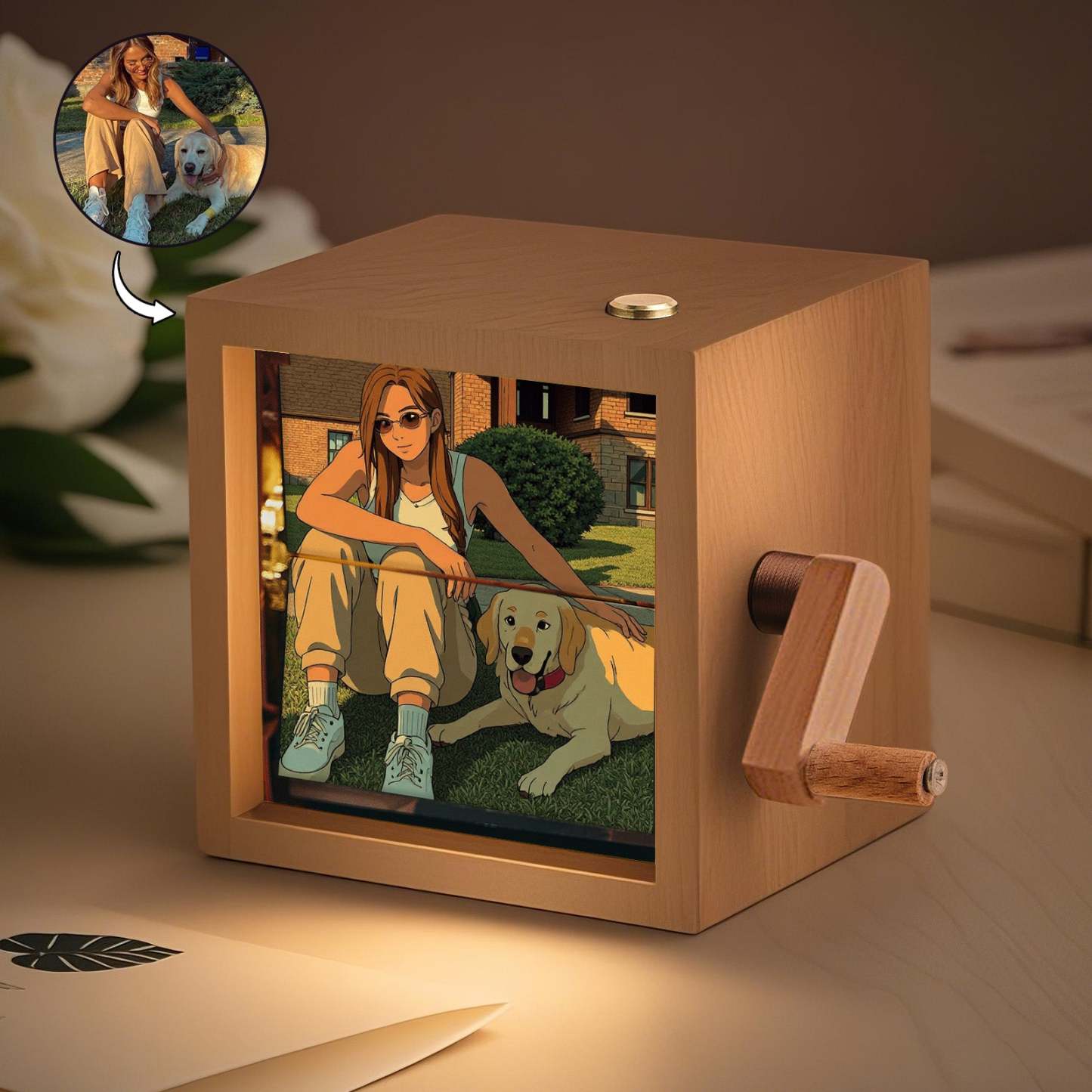 Custom Gibli Style Flipbook Frame Animation Machine Mechanical Hand Crank Photo Album