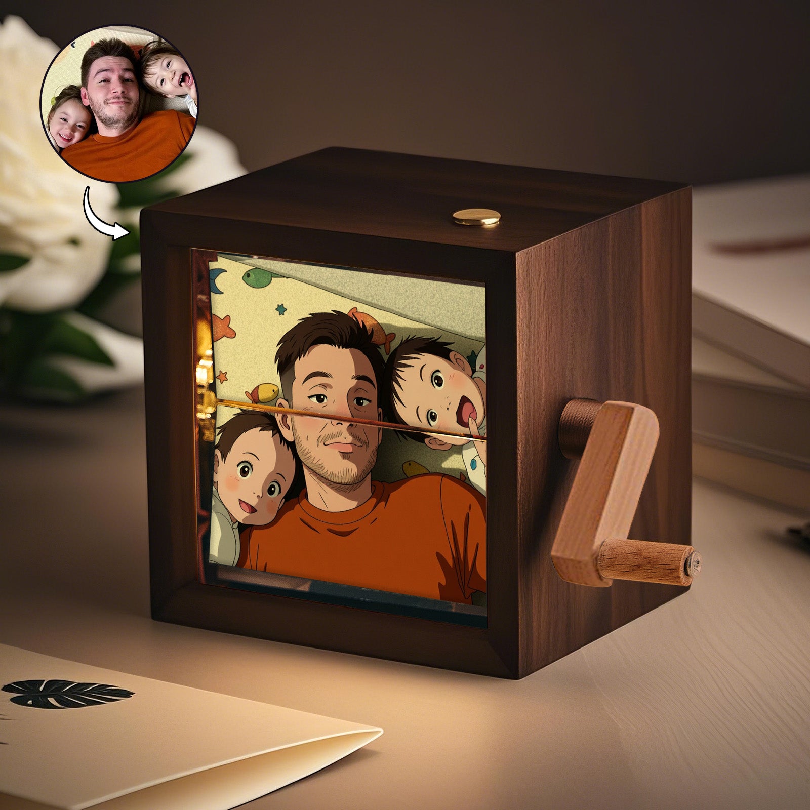 Custom Gibli Style Flipbook Frame Animation Machine Mechanical Hand Crank Photo Album