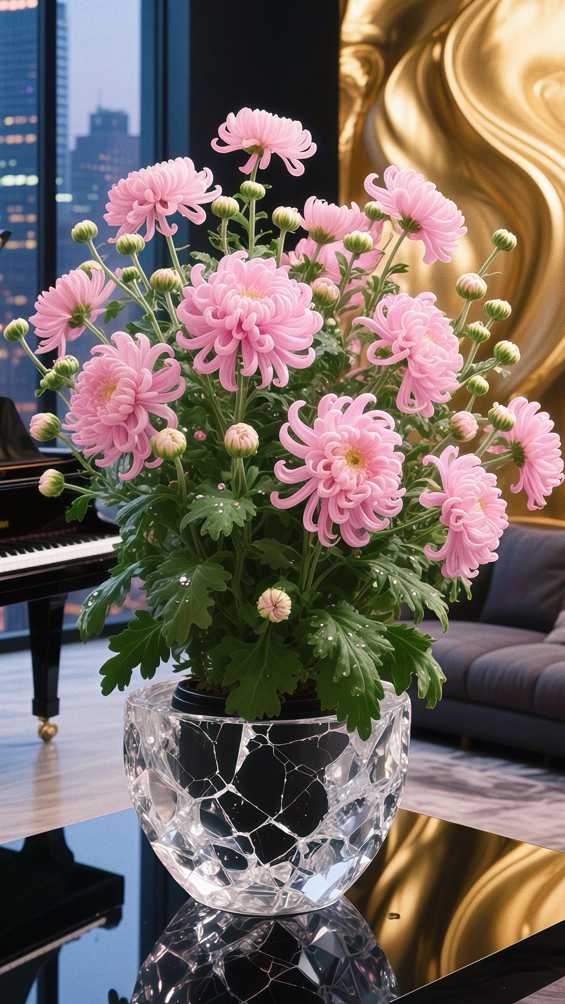 Potted large chrysanthemums