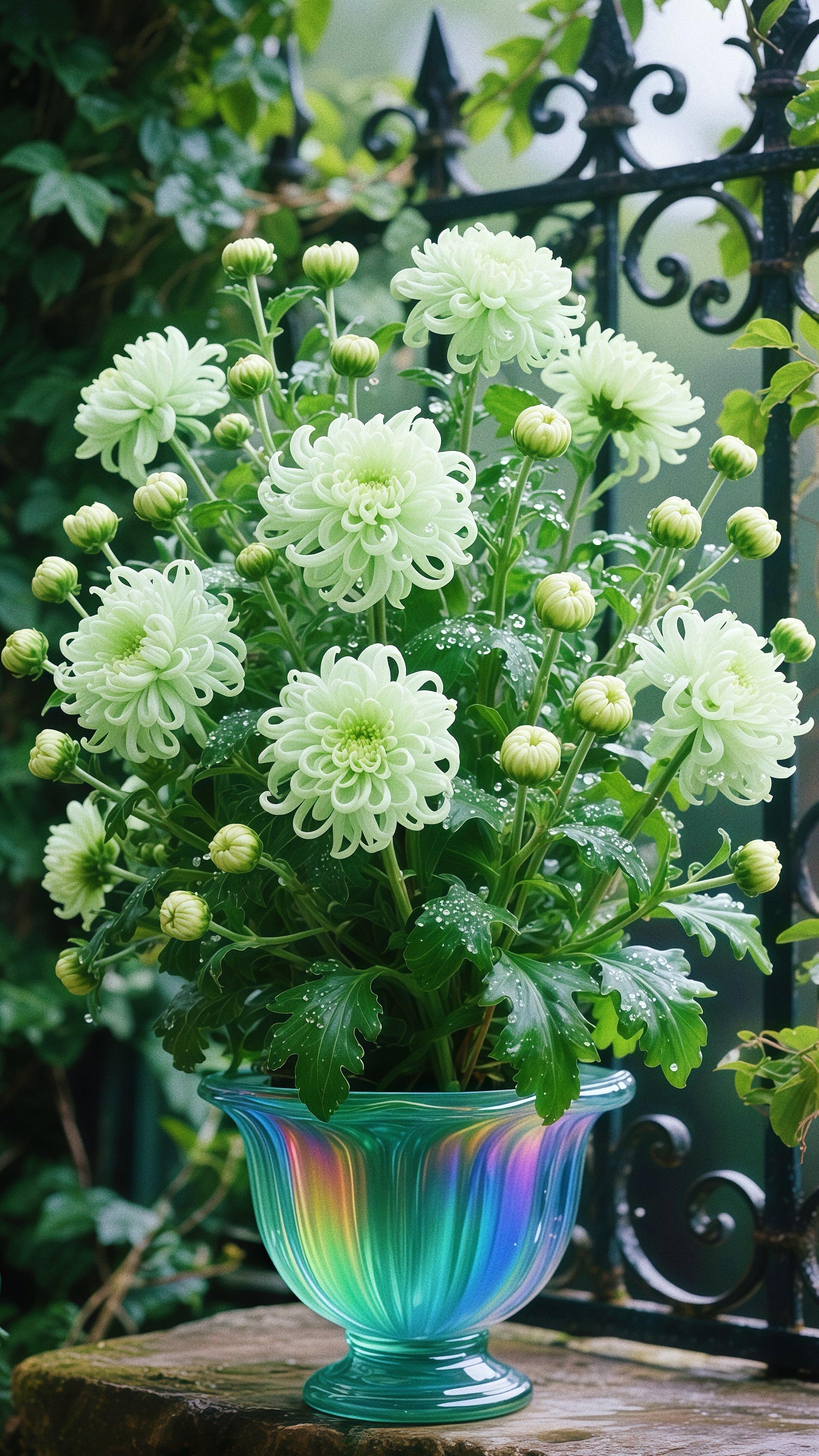 Potted large chrysanthemums
