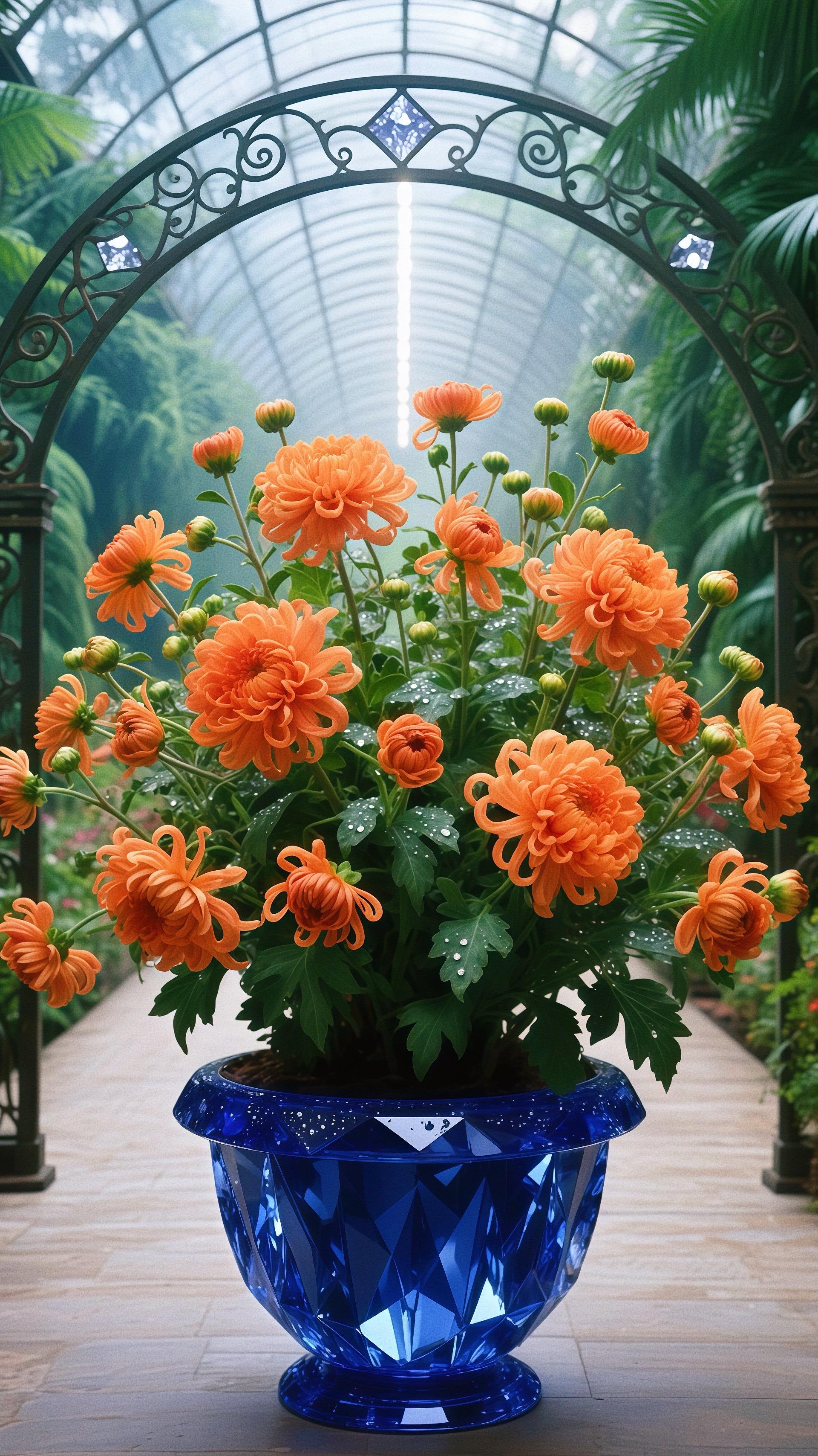 Potted large chrysanthemums