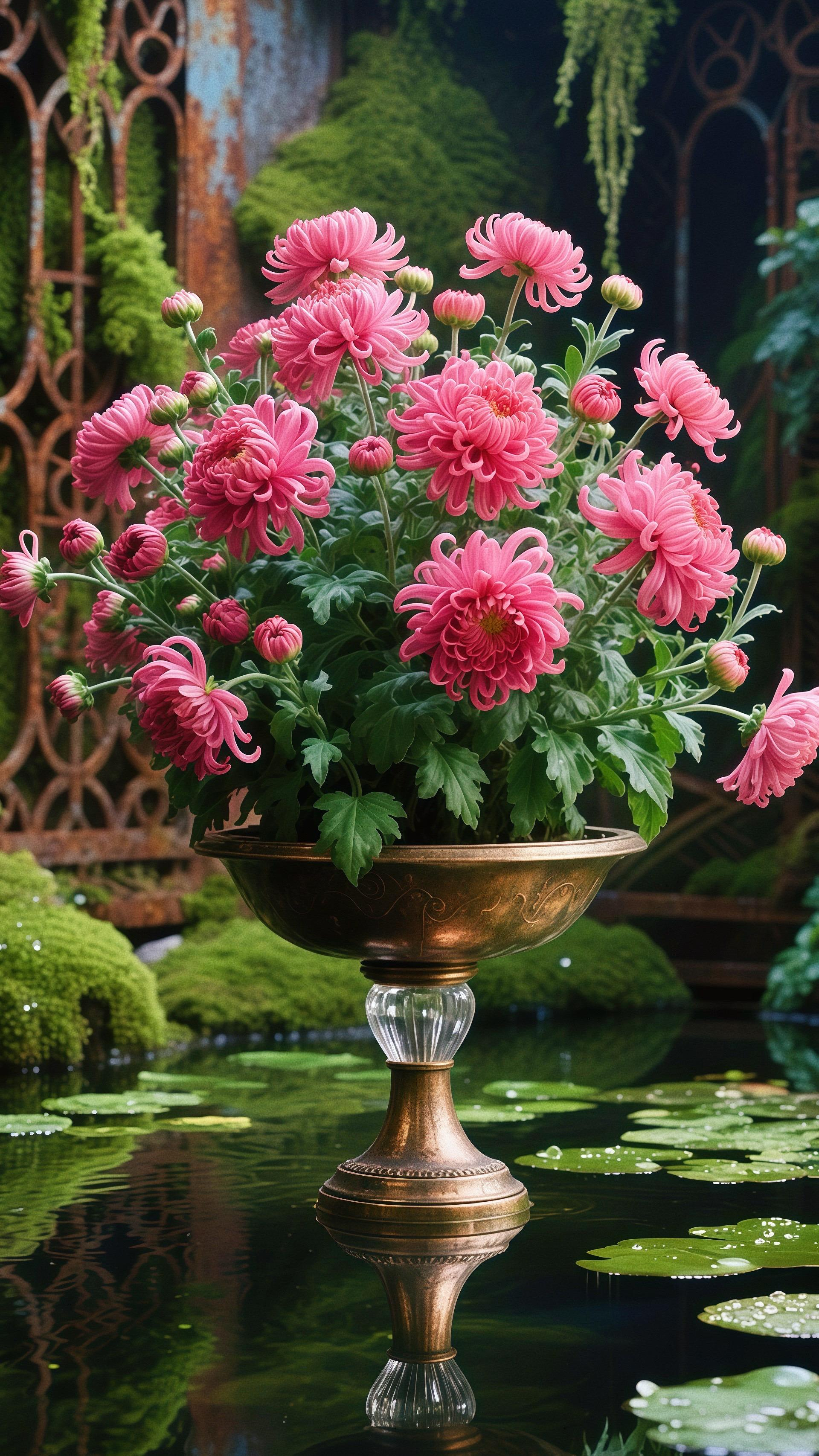 Potted large chrysanthemums