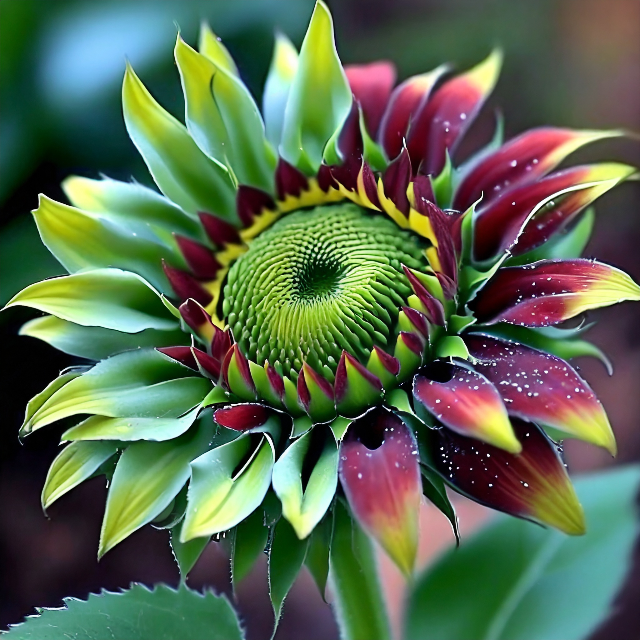 twin red and green sunflowers