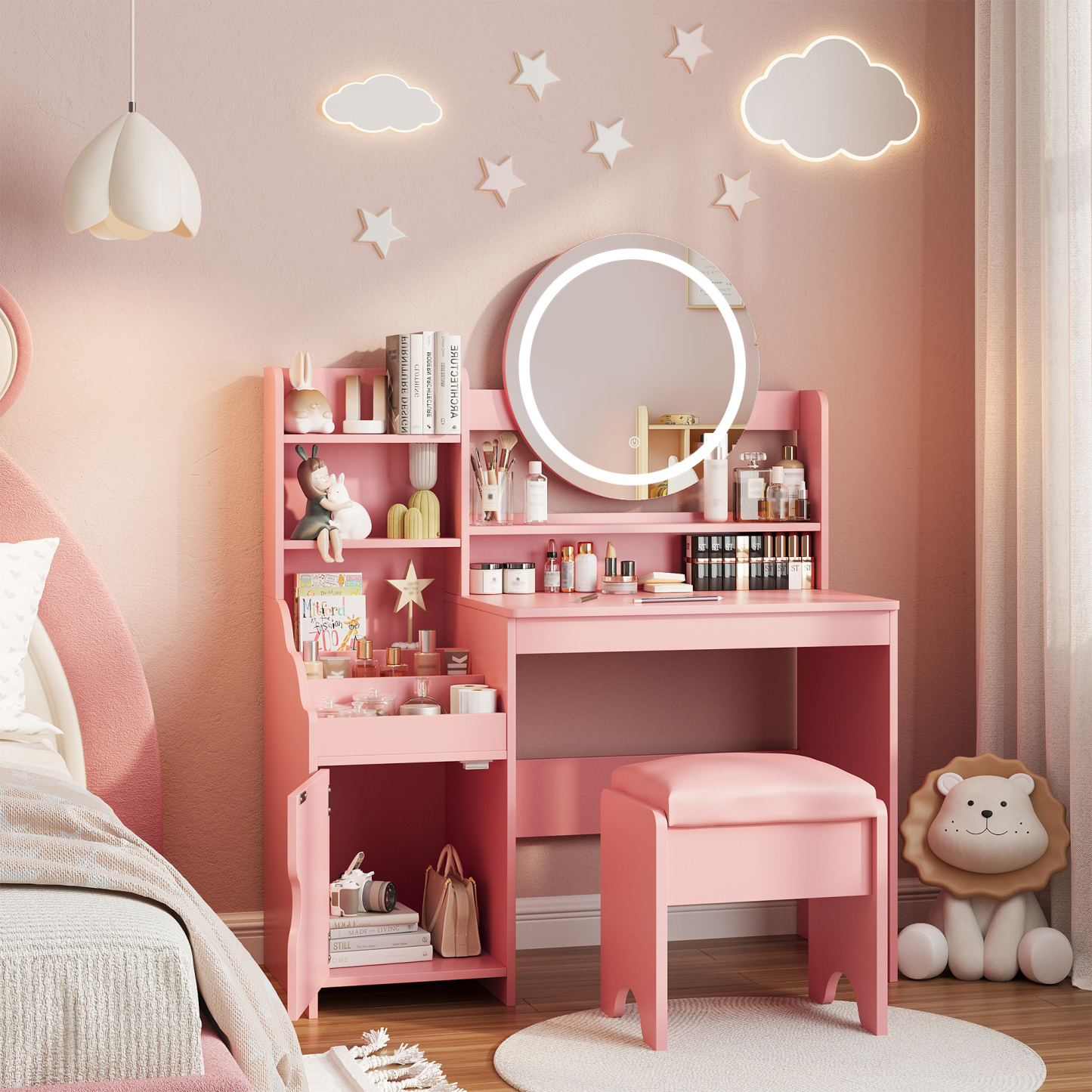 VEANERWOOD Small Vanity Table Set with Mirror and Lights for Women Pri