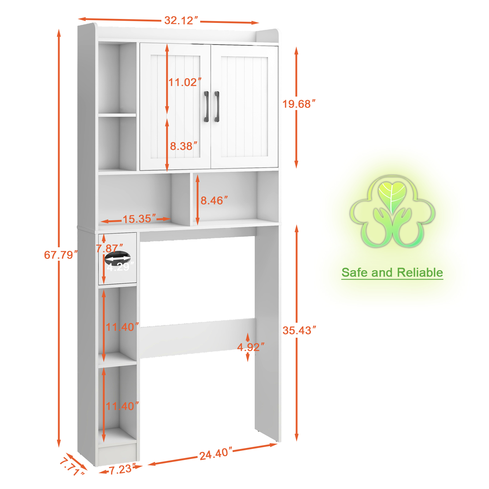 Over The Toilet Storage Cabinet, Farmhouse Storage Cabinet Over Toilet with 2 Barn Door & Toilet Paper Holder Stand，Home Space-Saving Toilet Rack, for Bathroom, Restroom, Laundry(White)