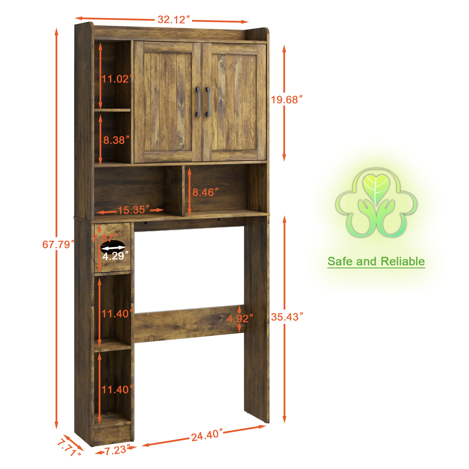 Over The Toilet Storage Cabinet, Farmhouse Storage Cabinet Over Toilet with 2 Barn Door & Toilet Paper Holder Stand，Home Space-Saving Toilet Rack, for Bathroom, Restroom, Laundry(Brown)