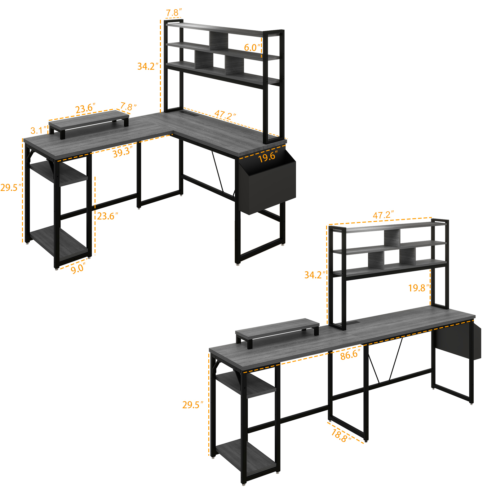 Vabches Computer Desk L Shaped with LED Lights and Power Outlets, Reversible Gaming Desk with Hutch for Adolescents and adults