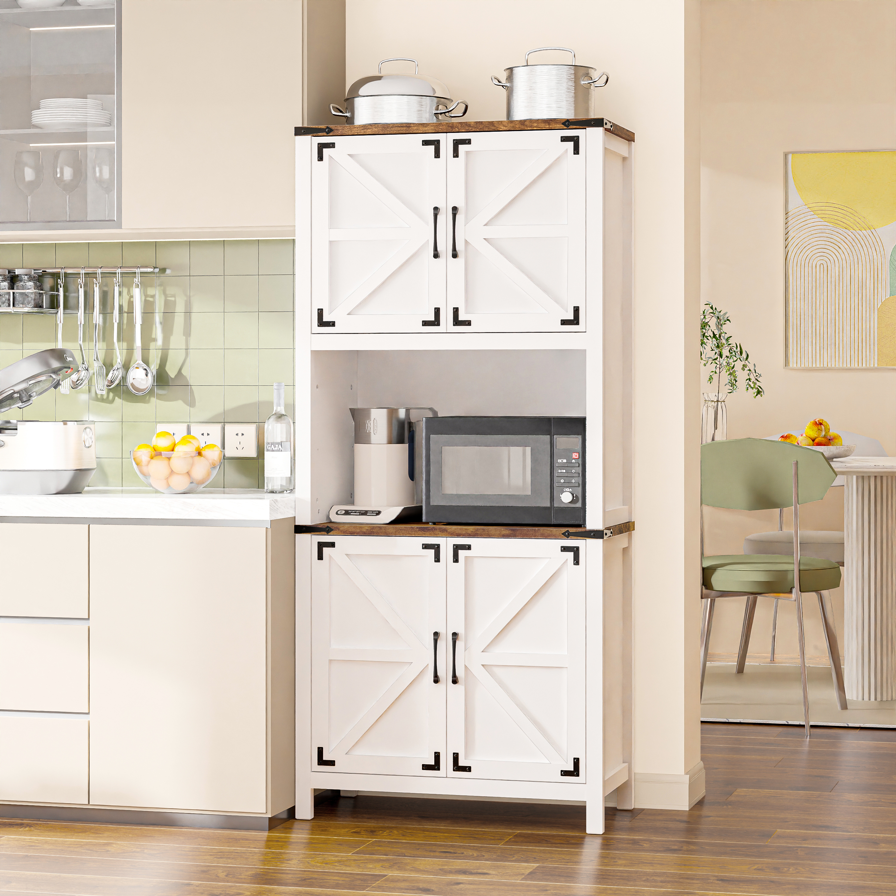 Vabches 69" H 6-Tier Farmhouse Storage Cabinet, perfect for Kitchen, Living Room, Lounge