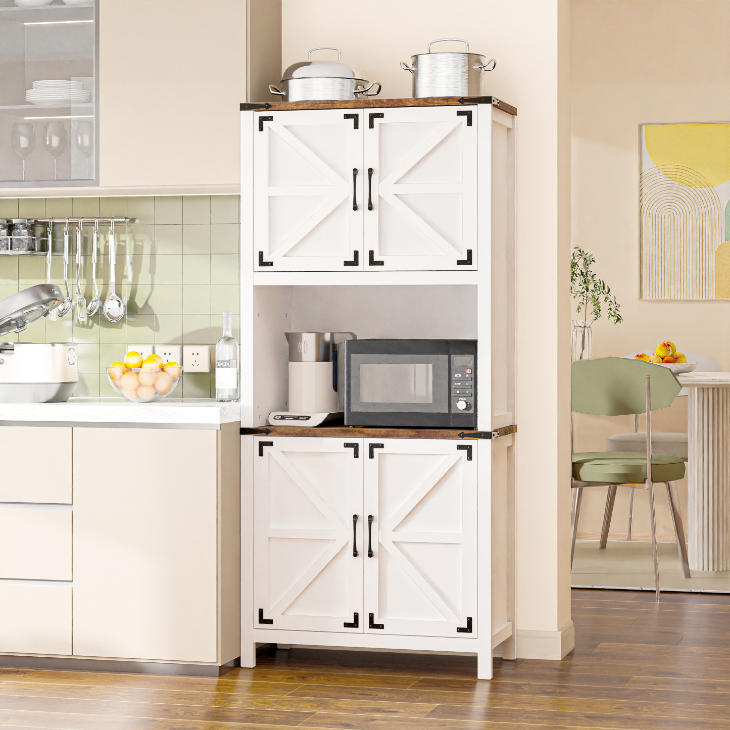 Vabches 69" H 6-Tier Farmhouse Storage Cabinet, perfect for Kitchen, Living Room, Lounge