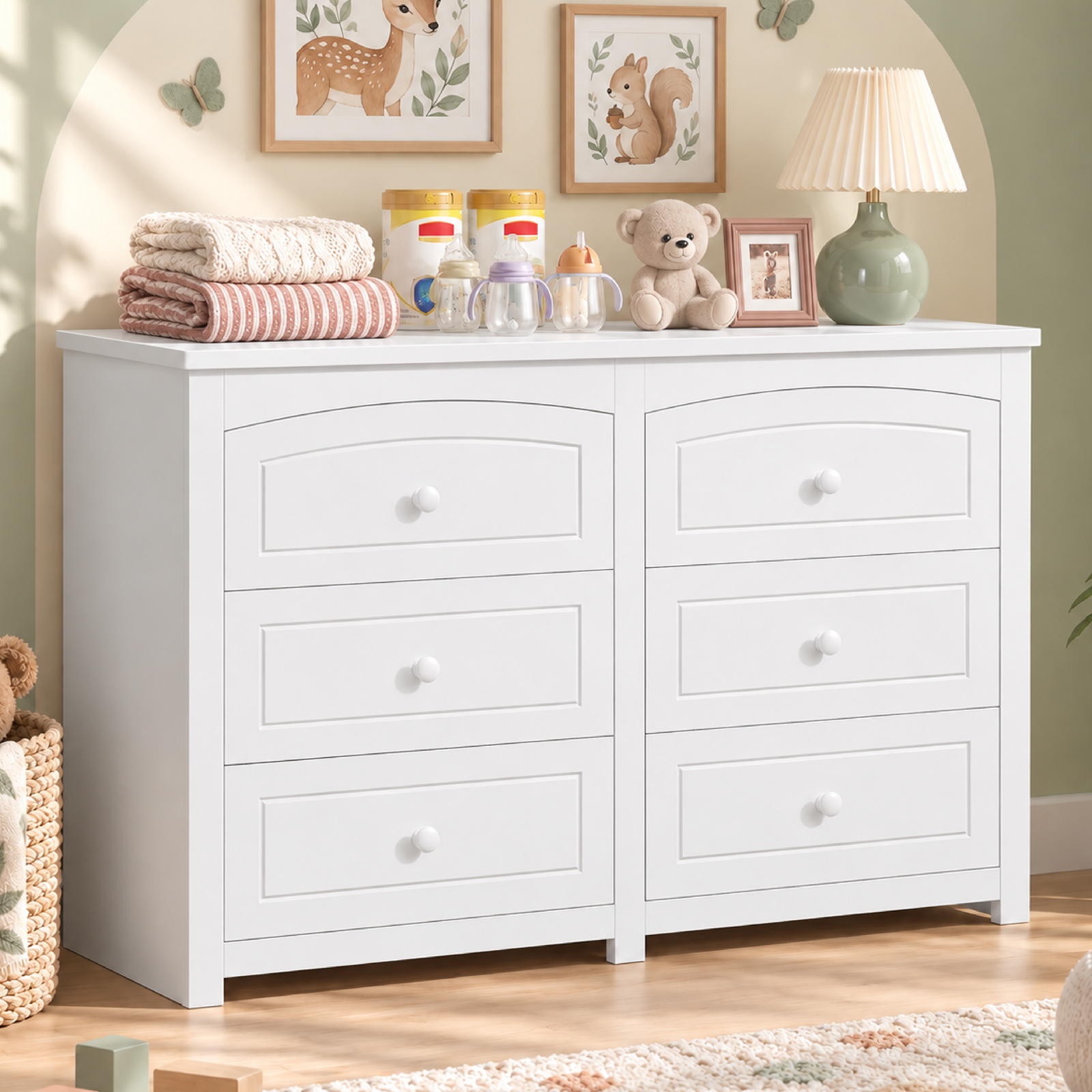 Halitaa Kids Dresser Cabinet with 6 Drawers, White Baby Dresser