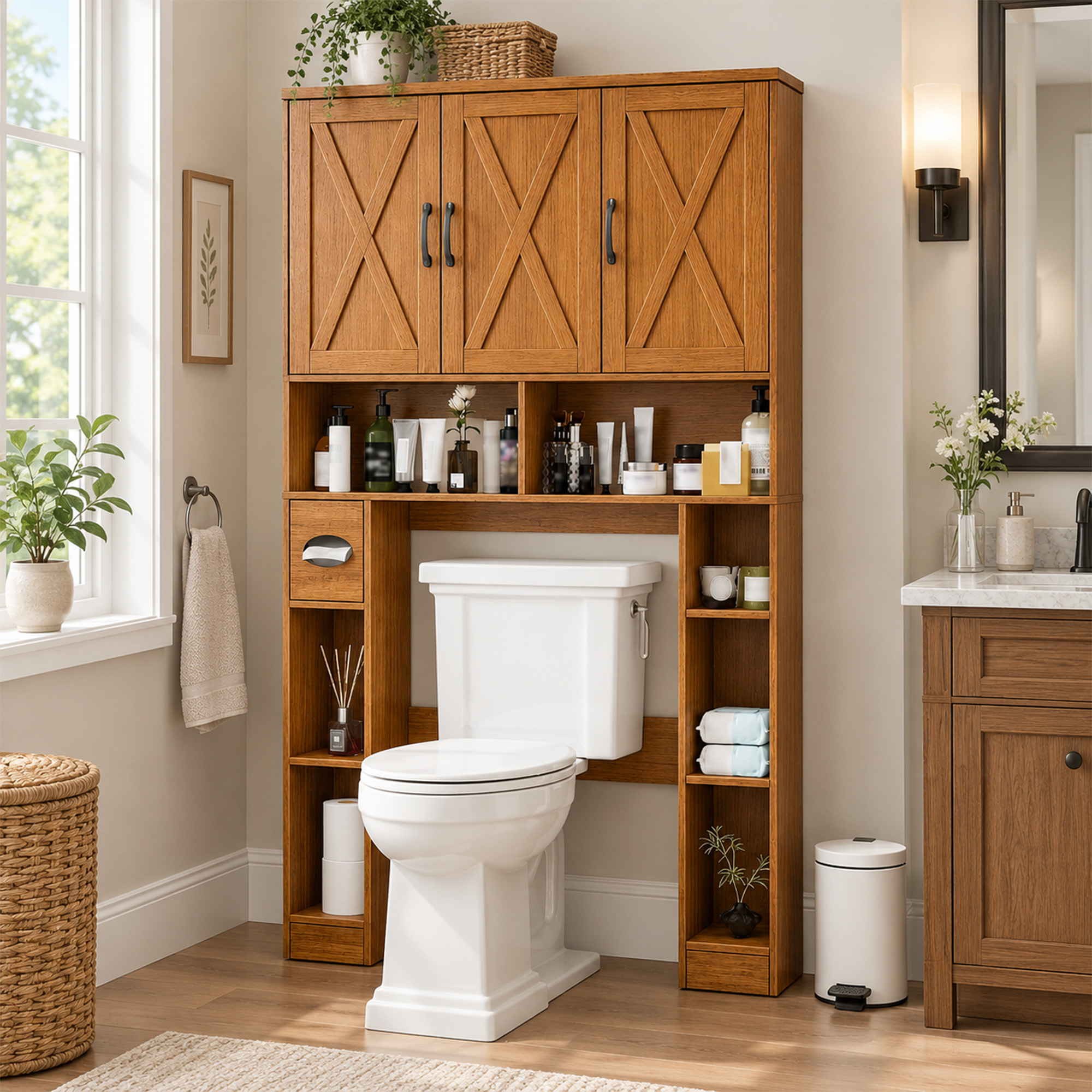 Vabches 67" Over The Toilet Storage Cabinet with Adjustable Shelf and 