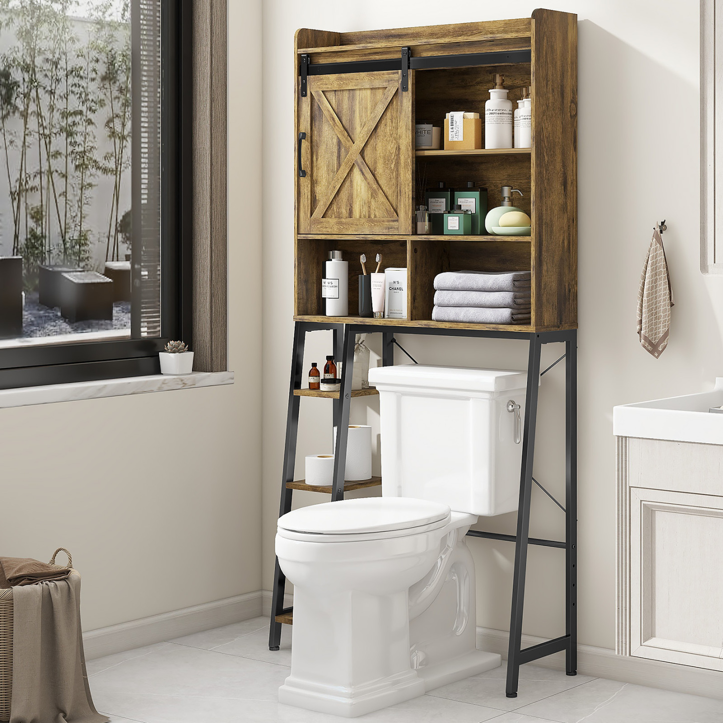 Vabches Over The Toilet Storage Cabinet with Sliding Door and Integrat