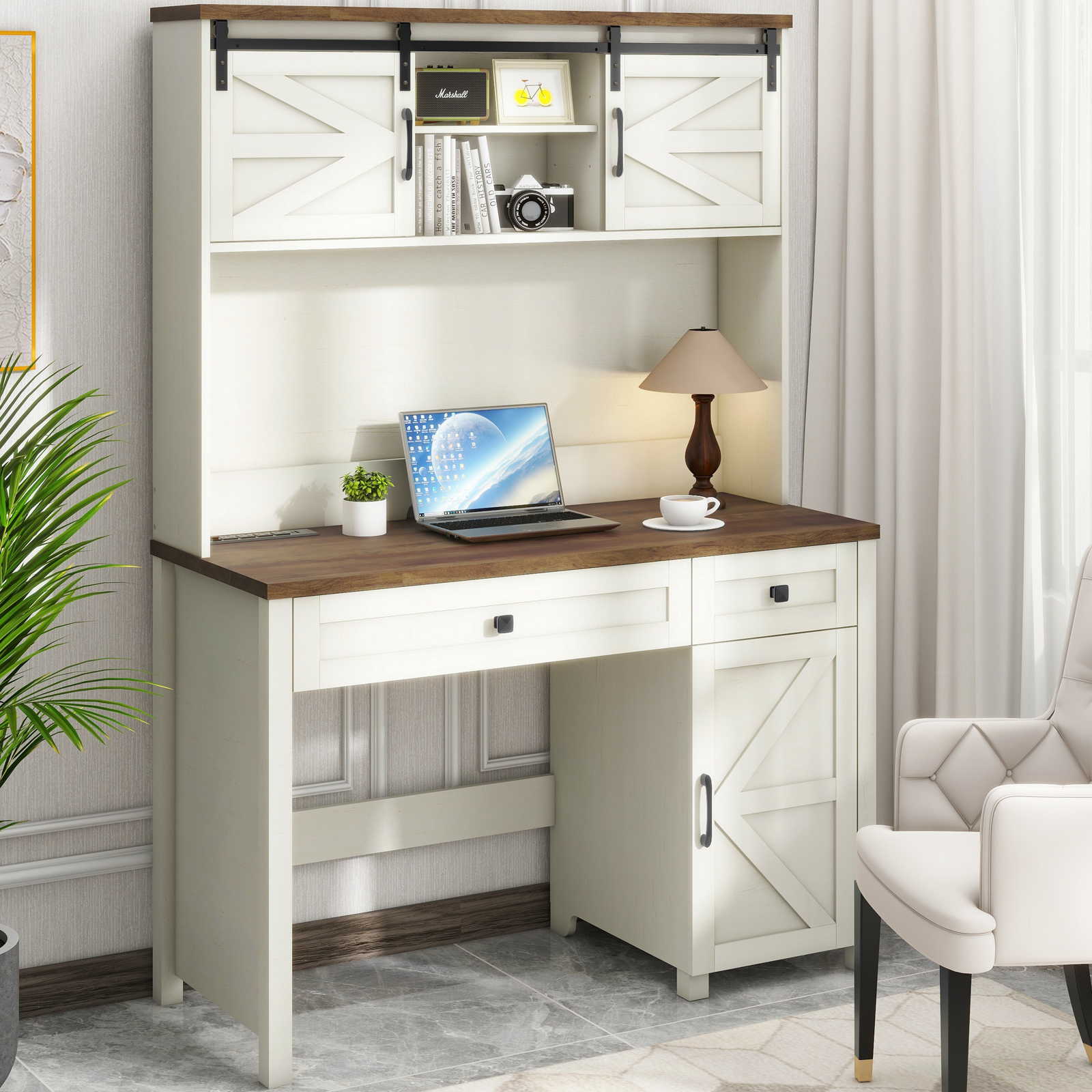 Farmhouse 47" Executive Desk, Computer Desk with Drawers and Storage C