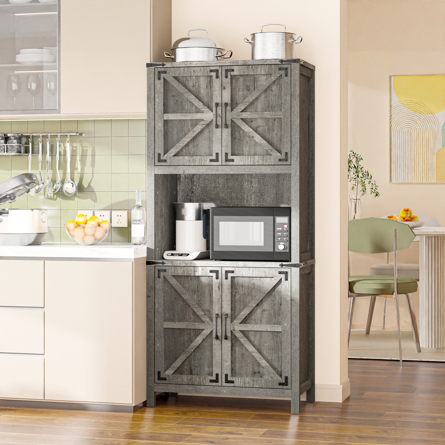 Vabches 69" H 6-Tier Farmhouse Storage Cabinet, perfect for Living Room, Lounge, Kitchen