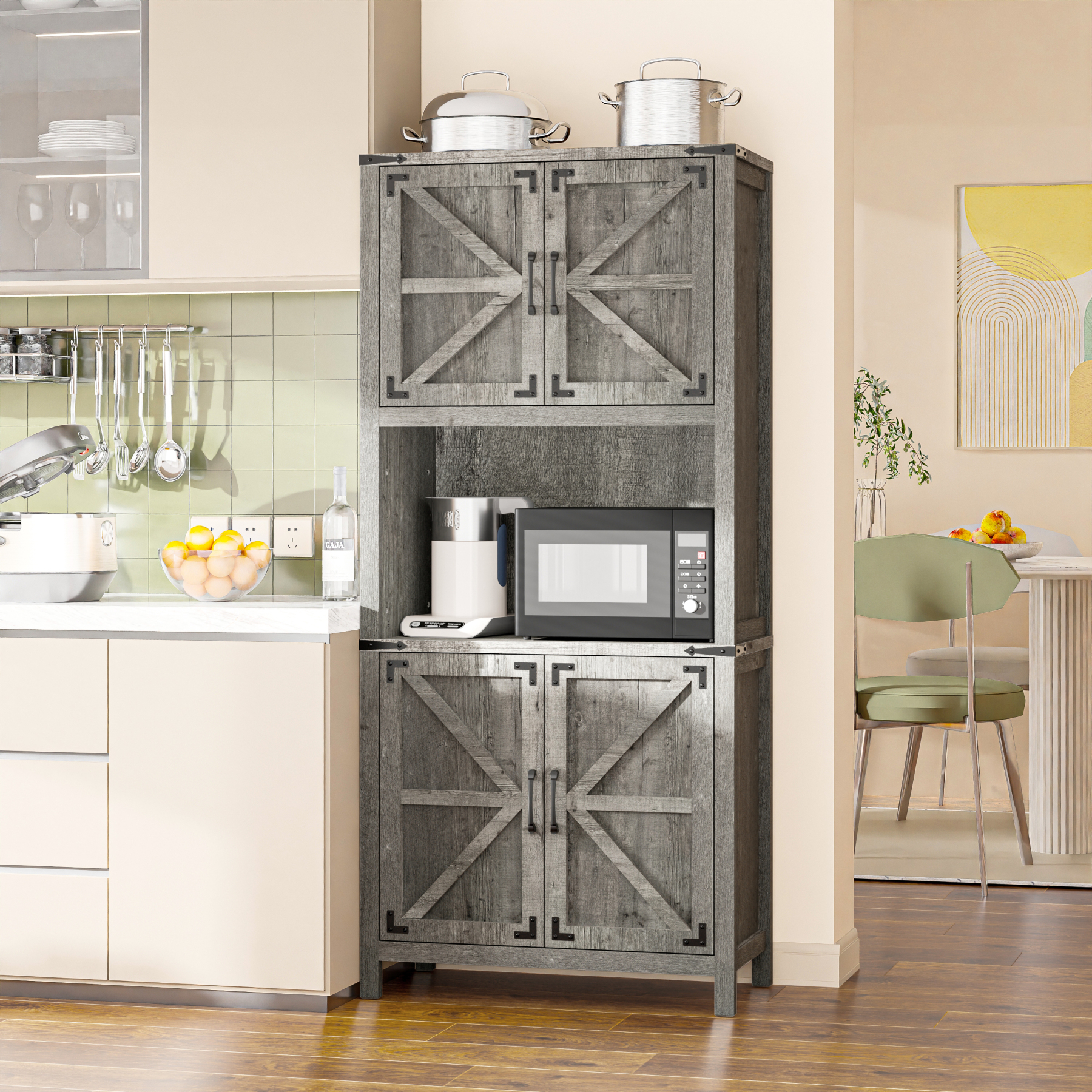 Vabches 69" H 6-Tier Farmhouse Storage Cabinet, perfect for Living Room, Lounge, Kitchen