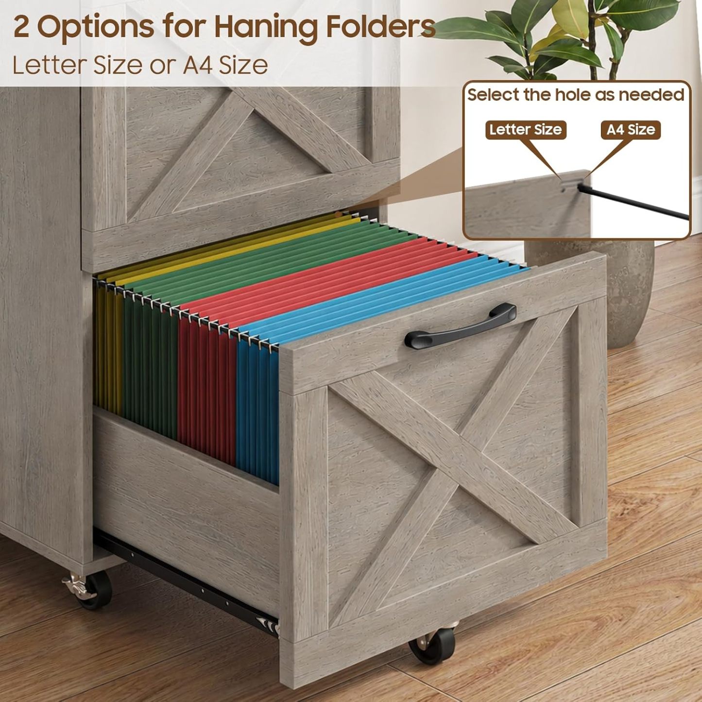 Halitaa 3 Drawers Tall Farmhouse File Cabinet with Wheels for Home Office, Black | Halitaa Vertical Filing Cabinet Fits Letter/A4 Size, Rolling File Cabinet Wooden Printer Stand for Home Office