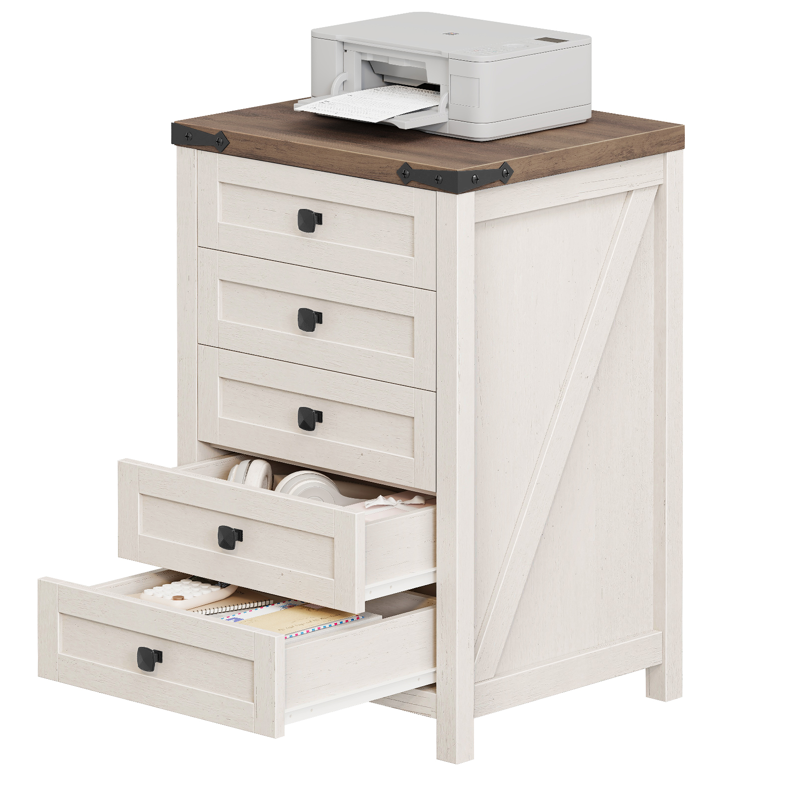 Halitaa 5 Drawer Storage Cabinet, Office Storage Cabinet with 5 Drawers, Small Farmhouse Printer Stand for Home Office