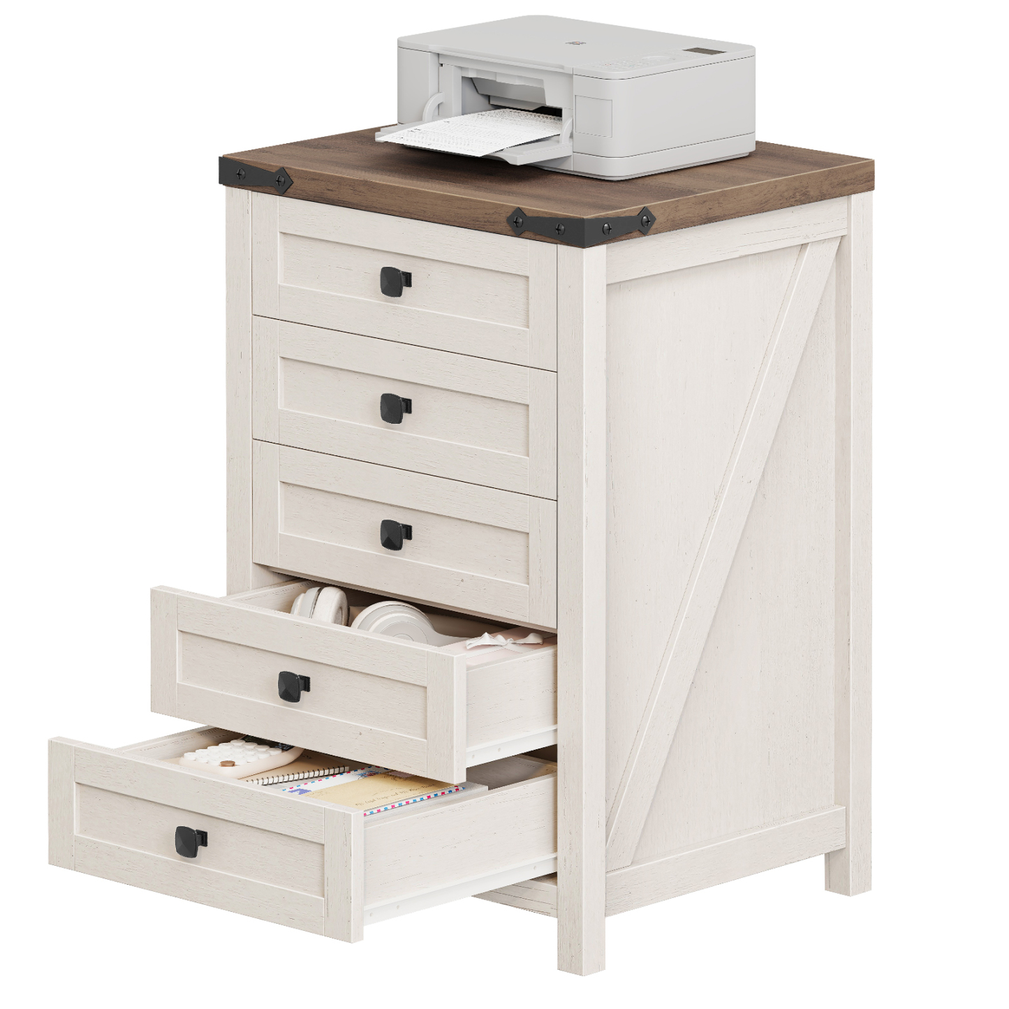 Halitaa 5 Drawer Storage Cabinet, Office Storage Cabinet with 5 Drawers, Small Farmhouse Printer Stand for Home Office