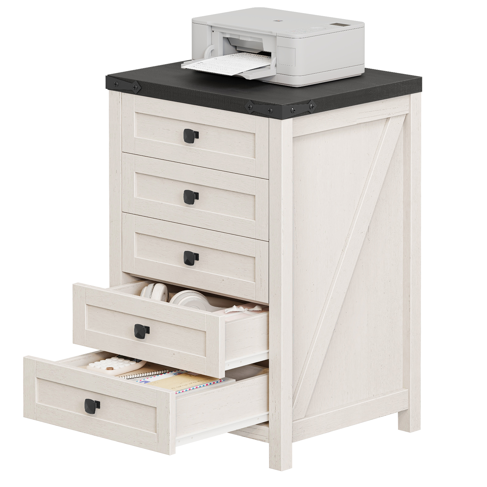 Halitaa 5 Drawer Storage Cabinet, Office Storage Cabinet with 5 Drawers, Small Farmhouse Printer Stand for Home Office