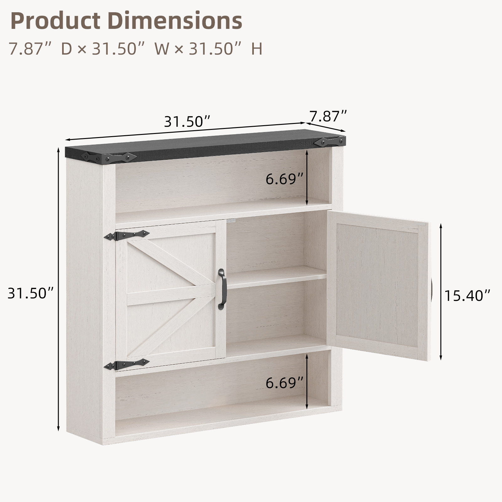 Halitaa Bathroom Wall Cabinet, Farmhouse Medicine Cabinet with Adjustable Shelves and 2 Barn Doors, Wall Mounted Over the Toilet Storage Cabinet for Bathroom, Laundry Room, Kitchen