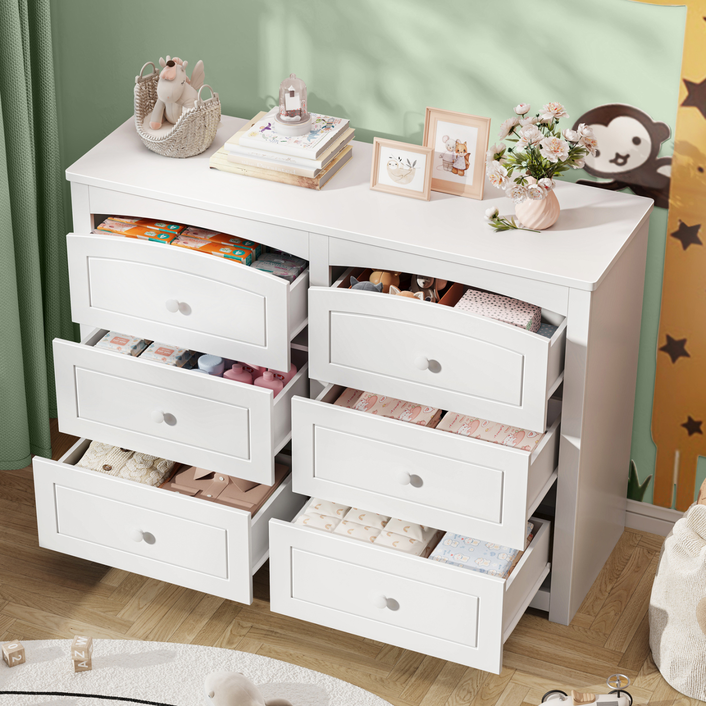 Halitaa Kids Dresser Cabinet with 6 Drawers, White Baby Dresser