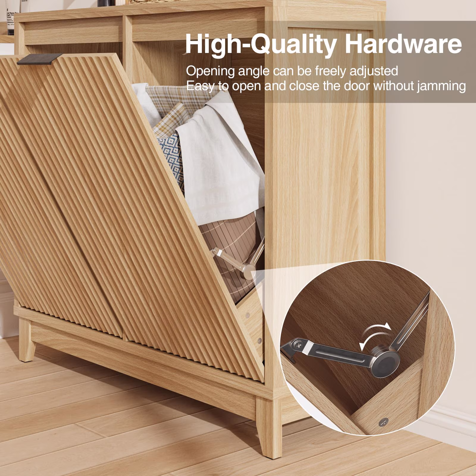 Conate 13 Gallon Double Tilt Out Trash Can Cabinet - Farmhouse Wood Kitchen Trash Cabinet with Odor Control, Hidden 2-Bin Garbage Storage Cabinet with Drawer & Charging Station,Natural